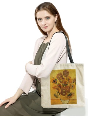 Qiuming Shop HM3003 Stili Yeni Van Gogh Yağlıboya Bez Çanta Retro Sanat Moda Seyahat Çantası Kadın Taşınabilir Eko Alışveriş Yüksek Li Katlanabilir Çanta Bayanlar (Yurt Dışından)