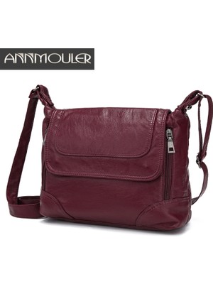 Qiuming Shop Kırmızı Stil Annmouler Kadın Omuz Çantası Tasarımcı Crossbody Çanta Yumuşak Yıkanmış Deri Messenger Çanta Lüks Çanta Kadın Çantaları Sac A Mai (Yurt Dışından)