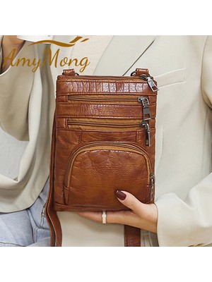 Qiuming Shop Gül Kırmızı Tarzı Çok Cepler Günlük Omuz Çantaları Kadın Retro Flap Çanta Çanta Çanta Kadın Crossbody Çanta Moda Lüks Ana Kesesi Bolsos (Yurt Dışından)