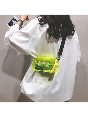 Qiuming Shop Sarı Stil Kadınlar Için Şeffaf Lazer Crossbody Çanta Şeker Renk Mektup Moda Vahşi Kalıpçı Messenger Çanta Pvc Jöle Küçük Bez Çanta (Yurt Dışından)