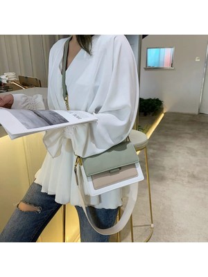 Qiuming Shop Sarı Stil 19.5X7X15CM Kontrast Renk Deri Kadınlar Için Crossbody Çanta Ravel Çanta Moda Basit Omuz Askılı Çanta Bayanlar Küçük Flap Çanta (Yurt Dışından)