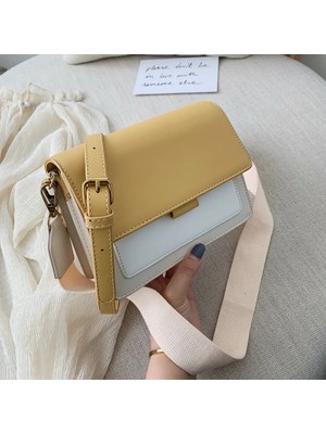 Qiuming Shop Sarı Stil 19.5X7X15CM Kontrast Renk Deri Kadınlar Için Crossbody Çanta Ravel Çanta Moda Basit Omuz Askılı Çanta Bayanlar Küçük Flap Çanta (Yurt Dışından)