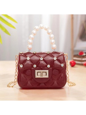 Qiuming Shop E-Color5 Stili Yeni Mini Jöle Çanta ve Çanta Deri Inci Saplı Crossbody Çanta Crossbody Çanta Kızlar Sevimli Para Kılıfı Parti Çanta (Yurt Dışından)