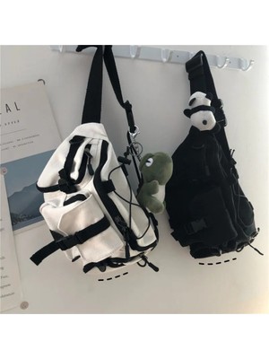 Qiuming Shop Siyah Kurbağa Stili Harajuku Techwear Kanvas Sling Çanta Gotik Kadınlar Için Crossbody Çanta Çanta Çantalar ve Çantalar Bolsas Feminina Omuz Kurbağa (Yurt Dışından)