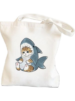 Qiuming Shop NO.29579 Stili Kedi Köpekbalığı Alışveriş Çantası Bolsa Compra Plegable Jüt Çanta Bolsa Shopper Bolso Alışveriş Çantası Çanta Bez Yeniden Kullanılabilir File Ecobag Cabas (Yurt Dışından)