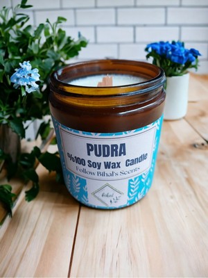 Bihal Bebek Pudrası Kokulu Doğal Soya Wax Ahşap Fitil Mum (250ML - 510 Gr)