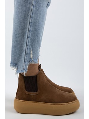 Manijero Ove Kadın Hakiki Deri Lastikli Içi Kürklü Taba Bot