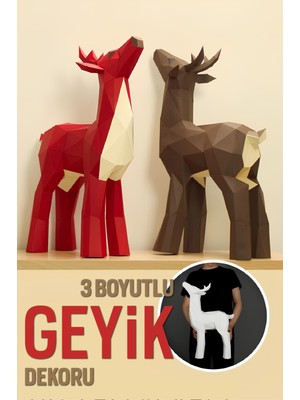 Leathiqu Geyik Dekor 3 Boyutlu Etkinlik Kiti Hayvan Heykeli Karton Beyaz Renk 55X38X16CM Ölçüleri