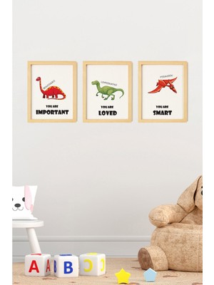 Ayışığı Dizayn Çocuk Odası Doğal Ahşap Çerçeveli 3'lü Tablo Seti