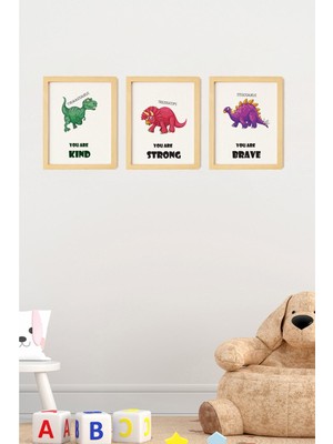 Ayışığı Dizayn Çocuk Odası Doğal Ahşap Çerçeveli 3'lü Tablo Seti