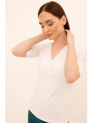 Laranor V Yaka Bluz 42 - Ecru