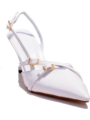 Dagoster Dza07-11792105 Beyaz Rugan Tokalı Topuklu Kadın Ayakkabı