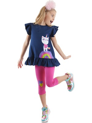 Denokids Unicorn Kedi Kız Çocuk T-Shirt Tayt Takım