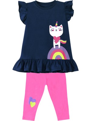 Denokids Unicorn Kedi Kız Çocuk T-Shirt Tayt Takım