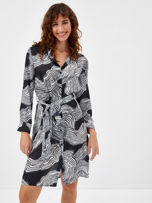 Faik Sönmez Soyut Desen Uzun Kollu Gömlek Elbise 68288