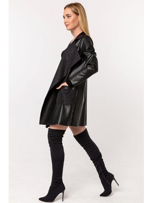 Laranor Şal Yaka Şardonlu Deri Hırka 36 - Siyah