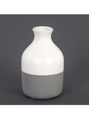 Euro Flora Iki Renkli Seramik Vazo Beyaz/gri 9X15 cm