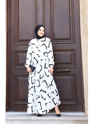 SFG Life Moda Kadın Yazlık Tesettür Önü Düğmeli Desenli Dokuma Viskon Şık Elbise