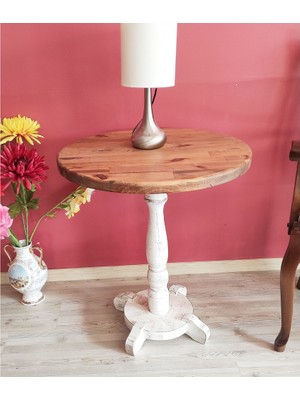 Masifart Basel Fiskos Sehpa Tornalı Ayak Yan Sehpa Beyaz Eskitme