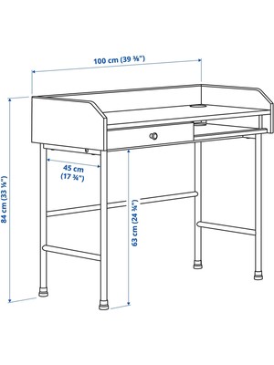 IKEA Hauga Gri Renk 100X84 cm Çalışma Masası Çekmeceli Meridyendukkan