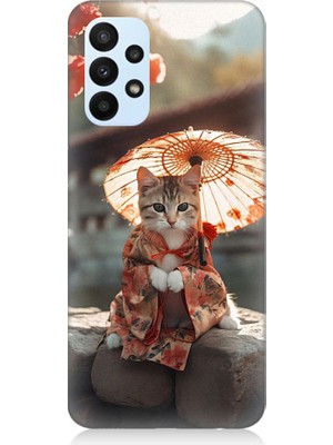 Teknomeg Samsung Galaxy A53 Uyumlu Geyşa Kıyafetli Kedi Desenli Silikon Kılıf