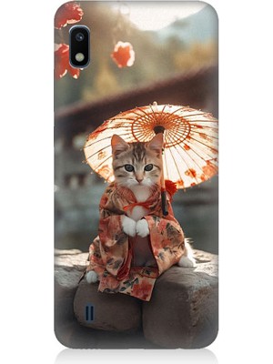 Teknomeg Samsung Galaxy A10 Uyumlu Geyşa Kıyafetli Kedi Desenli Silikon Kılıf