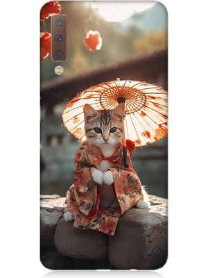 Teknomeg Samsung Galaxy A7 2018 Uyumlu Geyşa Kıyafetli Kedi Desenli Silikon Kılıf