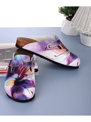 Aziz Şahin Shoes 8049 Renkli Çiçek Desenli Sabo Terlik