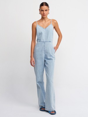 Dilvin 71435 Kar Yıkama Askılı Denim Tulum-Mavi