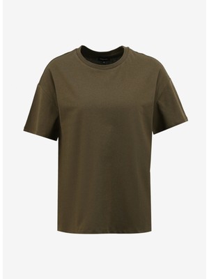 Fabrika Bisiklet Yaka Baskılı Haki Kadın T-Shirt F4SL-TST0361