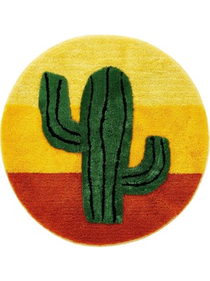 Miqna Studio Kaktüs Tasarımı Halı,  El Yapımı, Yıkanabilir, Kaymaz Taban, Dekoratif, Renkli, Wild West, 90X90 cm