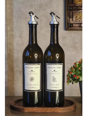 Khakma Ahşap Stantlı Amber 2'li 750 ml Zeytinyağı Sıvıyağ Şişesi Yağdanlık Yağlık 750 Bb Za St 750BBBLIS