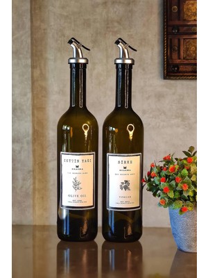 Khakma Amber 2'li 750 ml Zeytinyağı Sirke Şişesi Yağdanlık Yağlık 750-BZ-BS