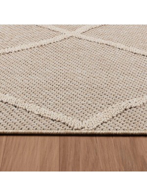 Carpettex Dış Mekan Balkon Teras Mutfak Halısı Iskandinav Desenli Bej Halı