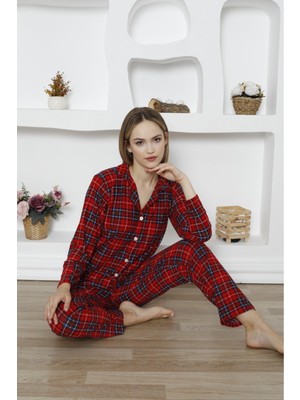 Rye Butik Pamuklu Kare Desenli Mevsimlik Düğmeli Pijama Takımı