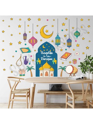 Sticker Ekspres Kubbeli Hoşgeldin Ramazan Temalı Ramazan Süsü Cam Duvar Kapı Sticker Seti