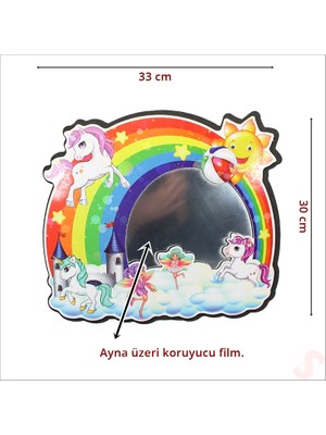 Süsle Bebek ve Parti Unicorn Aynalı Duvar Stickerı, 33CM x 30CM