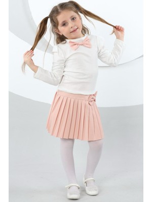 Cansın Mini Somon Piliseli Etekli Uzun Kol Badili Kız Çocuk Elbise Takımı 17742