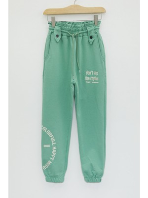 Cansın Mini Yeşil Colorfull Baskılı Beli Lastikli Kız Çocuk Eşofman Altı 17729