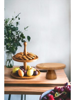 Justwood Justwood 2 Li 2 Katlı Kek Stantı ve 29/12 cm Lucca Pasta Sunumluk Seti