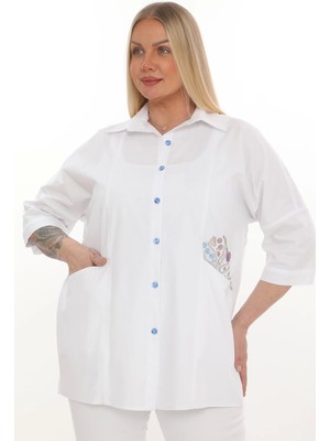 Lady Majestic Büyük Beden Cepli Cotton Gömlek