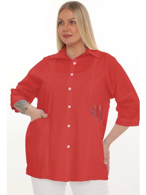 Lady Majestic Büyük Beden Cepli Cotton Gömlek