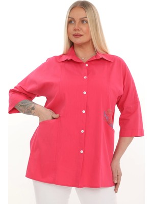 Lady Majestic Büyük Beden Cepli Cotton Gömlek