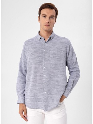 Süvari Regular Fit Düğmeli Yaka Düz Lacivert Erkek Gömlek GM1008300078