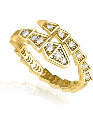 Dkmn Silver 925  Ayar Sıralı Üçgen Şeklinde Yılan Yüzük