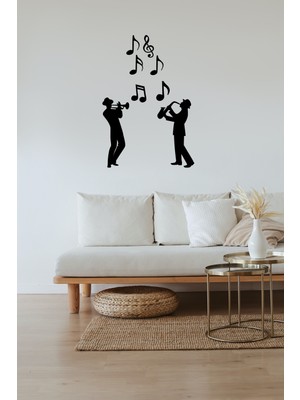 Şirin Lazer Müzik Jazz Ikili Müzisyen Nota Ahşap Mdf Duvar Dekorasyonu