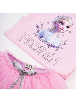 Duca Tütülü Etek ve Elsa Baskılı Body Shirt Takımı