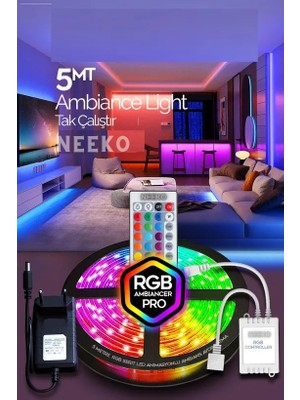 Neeko 5mt Şerit Animasyonlu Tak Çalıştır Kumandalı Trafolu Rgb Şerit Işık Aydınlatma Parti LED