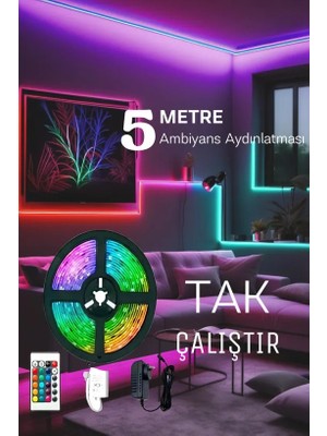 Neeko 5mt Şerit Animasyonlu Tak Çalıştır Kumandalı Trafolu Rgb Şerit Işık Aydınlatma Parti LED