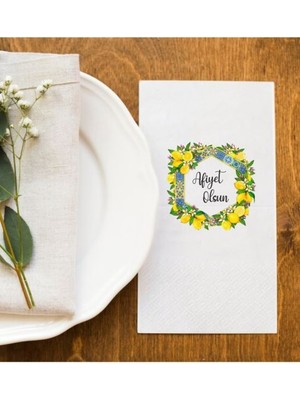 Hediyenza Bleu Blanc Limon Desenli Afiyet Olsun Sunum Peçetesi 20 Adet